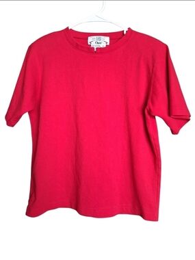 Vintage 90s Orvis Red 100% Cotton Short Sleeve Shirt with Shoulder Pads - Size S